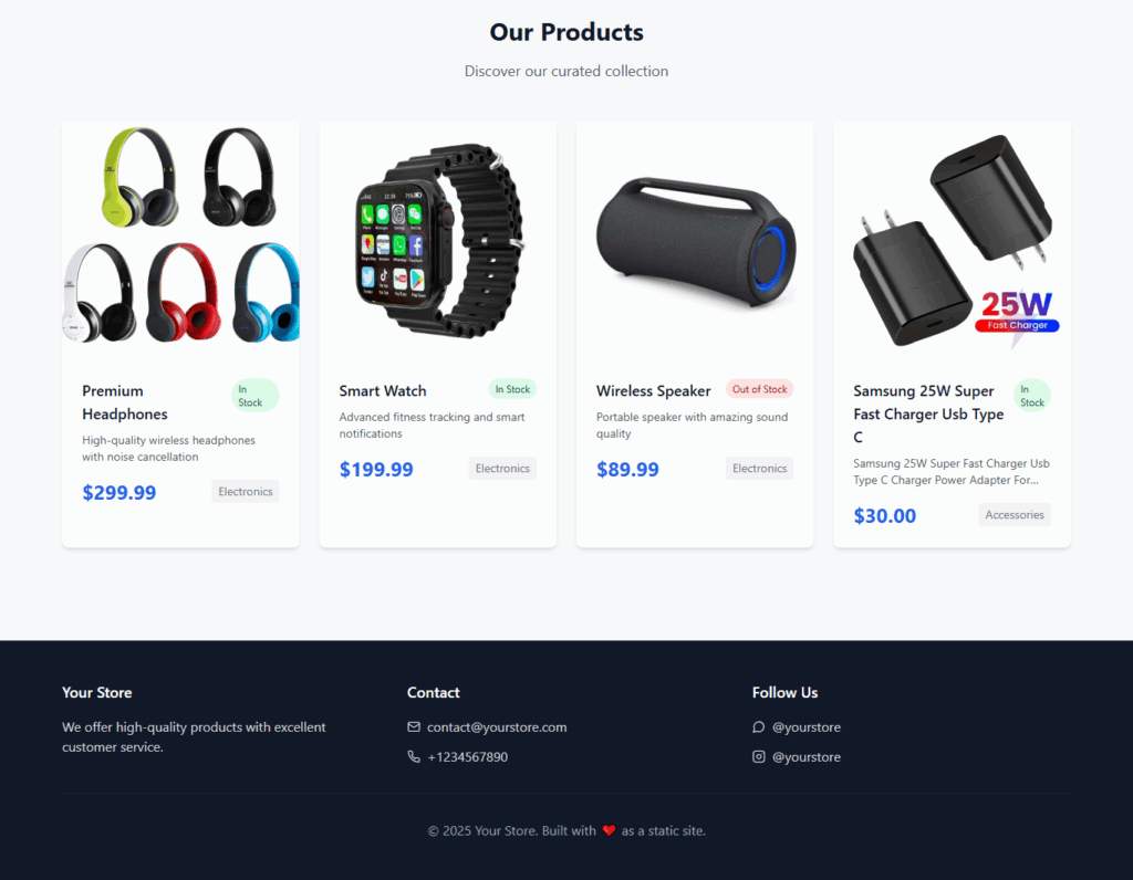 Bolt.new developed Static Storefront with Admin Panel